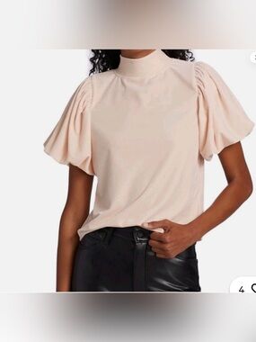 Free People blush velvet Puff Sleeve High Neck Top